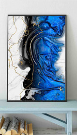 水墨烁金抽象蓝色油画玄关装饰画