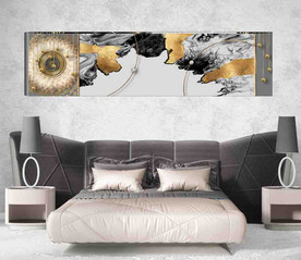 北欧风烁金抽象金色水墨床头画