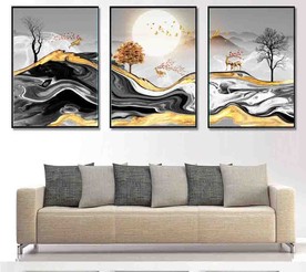 新中式抽象金色麋鹿山水装饰画