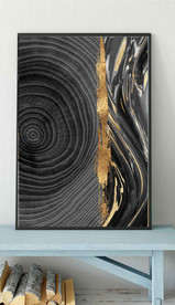 现代烁金水墨金色年轮木纹装饰画