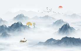 中式水墨山水画