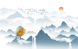 新中式水墨山水远山