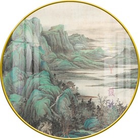 新中式水墨意境山水圆形装饰画图