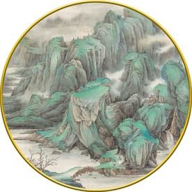 新中式意境山水圆形装饰画图片