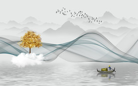 新中式抽象山水电视背景墙