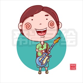 弹吉他音乐的少女矢量插图