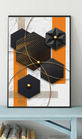 现代爱马仕抽象几何玄关装饰画