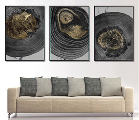 现代烁金水墨金色年轮木纹装饰画