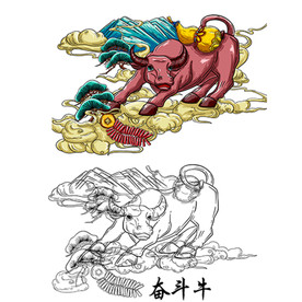 牛年中国风国潮插画