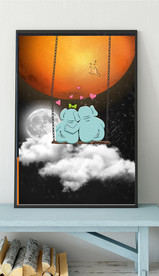 北欧风太空大象儿童房装饰画