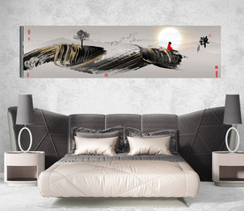 新中式抽象水墨禅意风景床头画