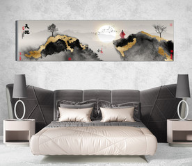 新中式抽象水墨禅意风景床头画