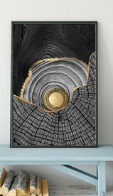 现代烁金水墨金色年轮木纹装饰画