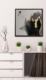 新中式抽象水墨山水风景玄关装饰