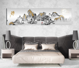 新中式金色水墨山水风景床头画