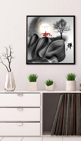 新中式抽象水墨禅僧山水装饰画