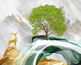 山水发财树晶瓷画电表箱画