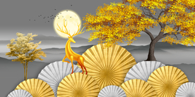 新中式抽象山水三联晶瓷画