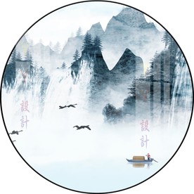 新中式圆形山水意境装饰画