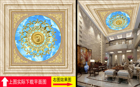花纹边框欧式天顶壁画天花板壁纸