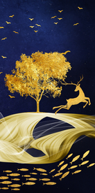 装饰画 鹿 发财树 鱼