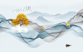 新中式山水背景墙