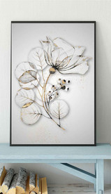 现代北欧金色黑白花卉玄关装饰画