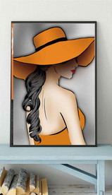 现代轻奢爱马仕帽子美女装饰画