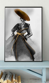 北欧金色水墨长裙美女玄关装饰画