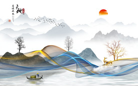 新中式山水背景墙