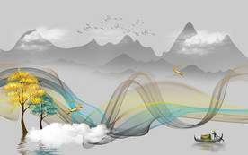 新中式山水电视背景墙