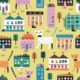 卡通 房子 小猫