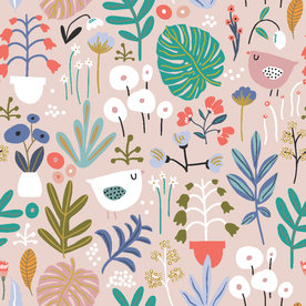 卡通 花 叶 小鸟