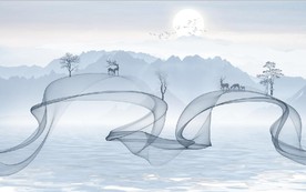 新中式抽象水墨山水风景背景墙