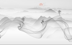 新中式抽象水墨山水风景背景墙