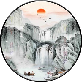 新中式水墨意境山水圆形装饰画图