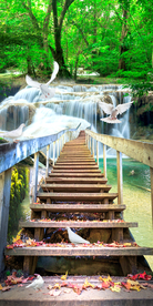 流水溪流3D风景画立体玄关