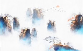 新中式水墨山水风景电视背景墙