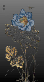 北欧风金色浮雕蓝莲花玄关装饰画