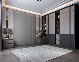 现代极简卧室背景墙3D场景空景