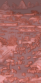 中式浮雕山水风景玄关