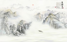 新中式水墨古代山水国画背景墙