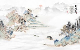 新中式水墨古代山水国画背景墙