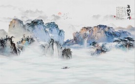 新中式水墨古代山水国画背景墙