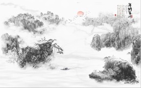 新中式水墨古代山水国画背景墙