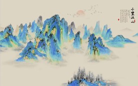 新中式千里江山山水国画背景墙