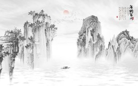 新中式水墨山水国画电视背景墙