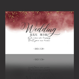 水彩晕染酒红色婚礼背景