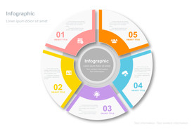 商务PPT五个分项扇形图饼状图