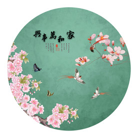 新中式淡雅万事如意花鸟圆形装饰